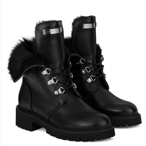 Giuseppe Zanotti Black Leather and Fur Phillis Boots - Picture 1 of 16